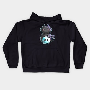 Kawaii Cute Black Cat and Skull Kids Hoodie